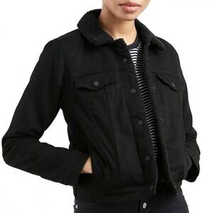 Levis Jacket Coat Women's Sz Small Black Denim Jean Jacket Sherpa Grunge 90s Y2K